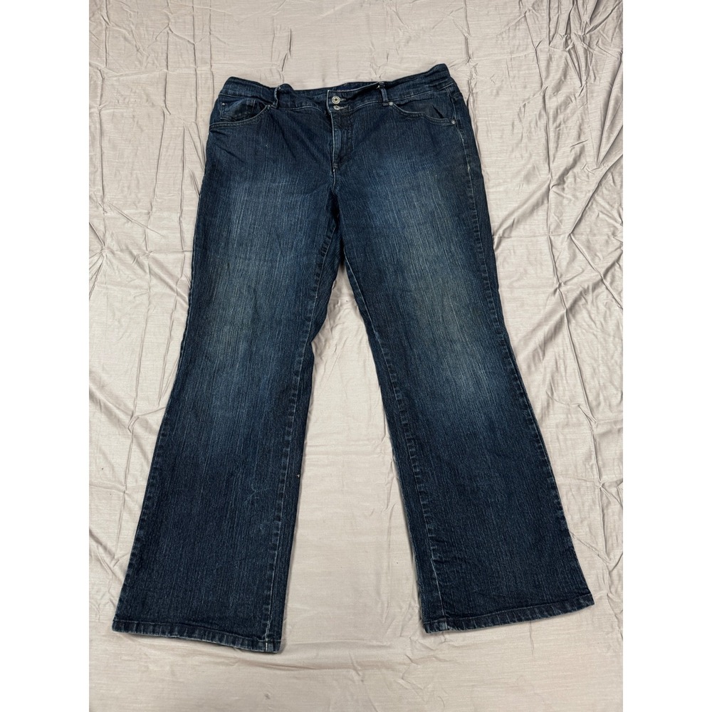 Jeanstar Womens Dark Wash Flare Leg Jeans Size 22W Blue Denim Flap Pocket